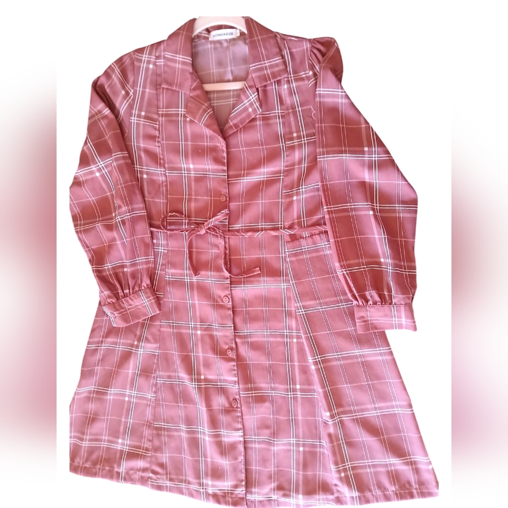Women's Red And White Plaid Button-Up Shirt Dress-Size S NWOT - Picture 3 of 6